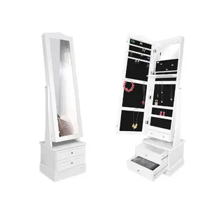 Full Length Mirror Large Capacity Vanity Makeup Jewelry Cabinet High Quality Wooden Mirrored Jewelry Display Cabine