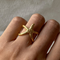 Bague ajustable Gaovo en acier inoxydable motif étoile de mer pour femme, bijou fantaisie texturé inspiré de l'océan, accessoire de mode, cadeau
