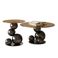 Ensemble de table basse ronde en acier inoxydable de luxe minimaliste moderne pour grand salon