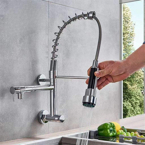 <span class=keywords><strong>Robinet</strong></span> de cuisine mural à eau froide, pivotant à 360°, avec douchette extractible à ressort et pulvérisateur haute pression - Product Image 4