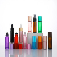 Flacon à bille d'huile essentielle en verre de 10 ml avec bouchon en bois grainé, couleurs arc-en-ciel givrées, flacon rond personnalisé pour parfum à bille