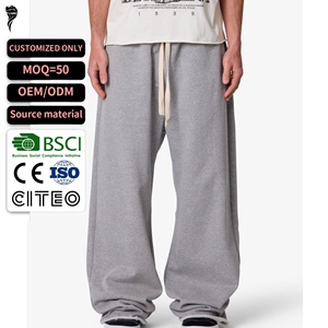 Pantalones Deportivos Anchos para Hombre, Color Gris Jaspeado, con Cordón Ajustable y Puños sin Rematar, Estilo Urbano, Personalizables OEM - Product Image 1