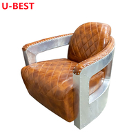 Fauteuil Aviateur Personnalisé U-Best en Cuir Tan Style Rustique Industriel Vintage Cuir Vieilli Accoudoirs en Acier Inoxydable