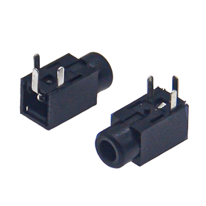 Prise audio PJ-210 2,5 mm, montage vertical 3 broches avec boîtier en plastique épais, hauteur 9,5 mm, conception à oreilles pour fixation sécurisée - Product Image 2