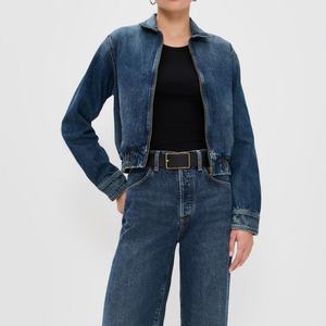 Veste en jean à bas prix, vente en gros, style streetwear hip-hop, 100% coton, délavée à l'acide, courte, pour femme - Product Image 1
