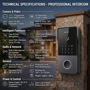 <span class=keywords><strong>Sonnette</strong></span> vidéo intelligente Hiwink 2K, étanche IP65, déverrouillage par empreinte digitale et reconnaissance palmaire, contrôle via l'application Tuya, prise en charge de plusieurs moniteurs intérieurs - Product Image 2