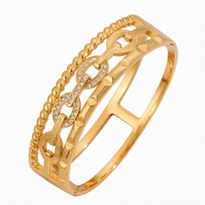 Brazalete Geométrico Hueco de Acero Inoxidable con Incrustaciones de Diamantes para Mujer, Joyería de Aniversario, DORADO - Product Image 1