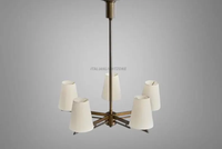 Lustre de luxe en laiton de style mid-century à 5 lumières avec abat-jour en tissu, luminaire suspendu design pour îlot de cuisine