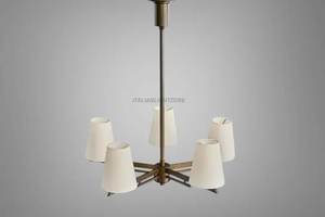 Lustre design moderne du milieu du siècle en laiton à 5 lumières avec abat-jour en tissu, luminaire suspendu pour îlot de cuisine, lampe de plafond - Product Image 4