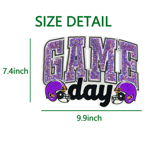 Bán Buôn Tùy Chỉnh Thêu Màu Tím Trò Chơi Ngày Vá Sắt Trên Long Lanh Bóng Đá Mùa Sequin Chenille Các Bản Vá Lỗi Cho Quần Áo - Product Image 5