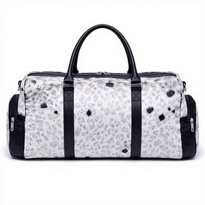 Bolsa de Viaje de Piel de Vacuno con Pelo, Estilo Duffel, de Lujo, con Cierre de Cremallera, Portátil, Estilo Occidental LHDB-0142 - Product Image 1