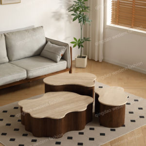 עיצוב ענן מודרני שולחן קפה בסגנון עץ אלון יוקרתי שולחן סלון מעצב שולחן מעוצב בעיצוב מיוחד שולחן קפה - Product Image 1