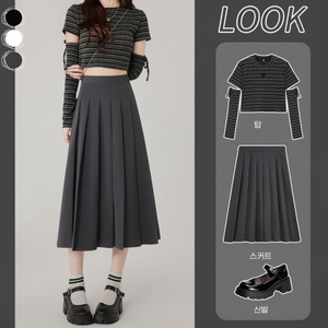 2025 primavera estate donna grigio plissettato lungo a vita alta sottile piccola mezza lunghezza nuovo stile - Product Image 1