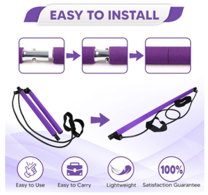 Barre de Pilates portable et détachable pour exercices de yoga et de Pilates, barre d'étirement avec bande de résistance - Product Image 4