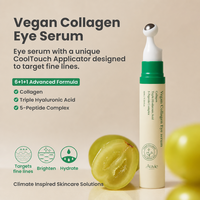 Sérum pour les yeux au collagène végétalien en marque propre avec applicateur Cooltouch, triple acide hyaluronique, complexe 5 peptides, soin de la peau du visage, 10 ml