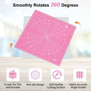 Tapis de découpe rotatif 14" x 14" - Tapis auto-cicatrisant carré rotatif à 360° avec mécanisme de verrouillage innovant pour le quilting et la couture - Product Image 2
