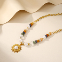 Collier d'été fait main multicolore en perles de pierres précieuses avec breloque coquillage et perle d'eau douce, ensemble de bijoux plaqué or 18 carats, cadeau pour femme