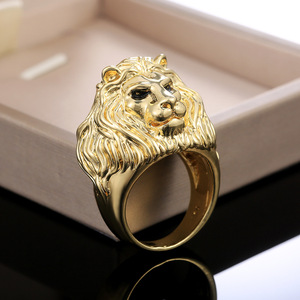 Anello con Testa di Leone per Uomo, Design Audace Dorato, Stile Hip Hop, Gioiello Maschile, Anello Aperto - Product Image 3