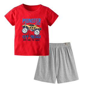 Combinaisons de sport scolaires pour enfants, garçons, comprenant un t-shirt rouge avec motif de dessin animé et un pantalon noir - Product Image 4