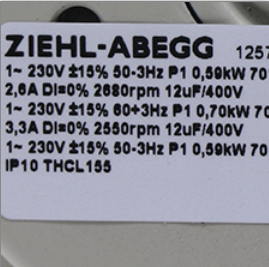 Ventilador Centrífugo de Refrigeración ZIEHL-ABEGG RH28M-2EK.3F.1R 230V 50HZ 590W 2.6A 3180RPM 280mm para Inversor Siemens - Product Image 6