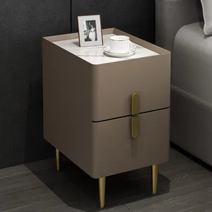 Wholesale Light Luxury Cream Night Stand Living Room Solid Wood Bedside Table White And Gold Bedside Cabinets