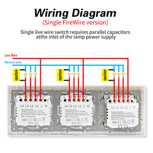 Interruptor Táctil Modelo 228 con Panel de Vidrio Templado, 3 Botones, Cable Único, Retroiluminación LED - Product Image 5