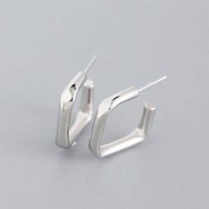 Dylam Fashion Trendy Sterling <b>Silver</b> Rhodium 18K Gold Plated Square C Shape Big <b>Stud</b> <b>Earrings</b> for Women Girls Daily Wear - Product Image 5