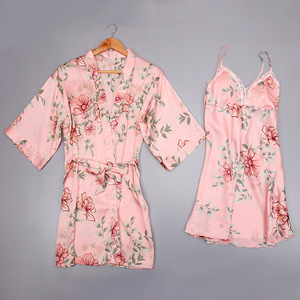 Ensemble robe et robe <span class=keywords><strong>de</strong></span> nuit 2 pièces Robe <span class=keywords><strong>de</strong></span> nuit élégante Mini peignoir pour femmes Kimono Lace Sexy Female Sleepwear Nighties Pajama Set - Product Image 4