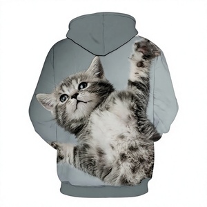Sudadera con Capucha para Hombre, Diseño de Gato Gris, Corte Regular, Informal, Otoñal, Tejida en Poliéster, Diseño de Sublimación 3D - Product Image 3