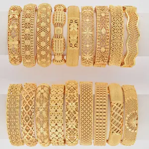 Wholesale Fashion 18K/22K/24K Filled Gold Plated Bracelet Dubai Bride Wedding Sand Copper Brass Alloy Bangle For Women Gift