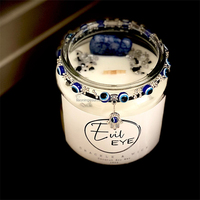 Bougies de sorts de prière Amulette œil maléfique Pot en verre noir infusé de cristal Cire de soja de guérison Bougie décorative œil du diable Bougies