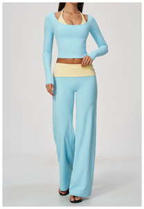 Conjunto Casual de 2 Piezas Tejido para Mujer, Top Corto sin Mangas, Pantalones Anchos a Rayas, Transpirable, de Poliéster, para Primavera/Verano - Product Image 6