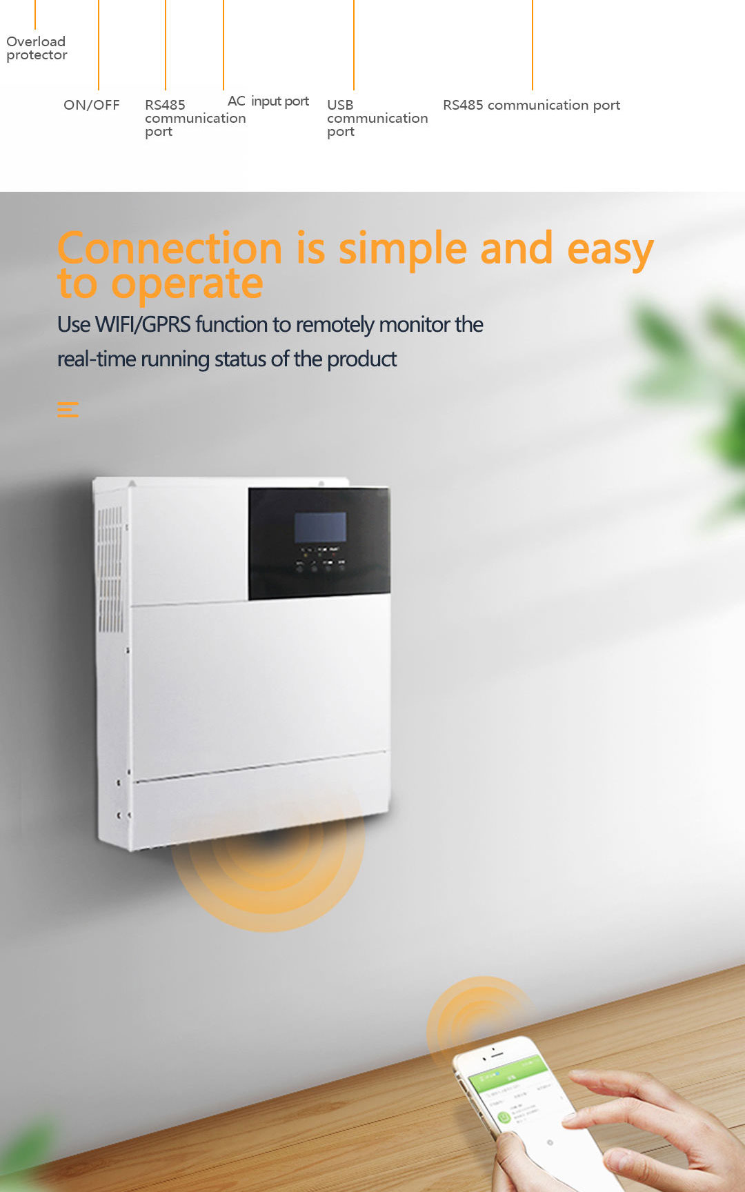 Solar-Wechselrichter, 5 kW, Heim-USV-Wechselrichter, einphasiger reiner Sinus-Hybrid-On-Off-Grid-Wechselrichter für Solarstromanlage