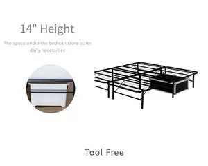 قاعدة سرير قابلة للطي, قاعدة سرير من الحديد بحجم 14 بوصة لا تحتاج إلى تركيب أدوات