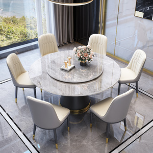 Italian Style Round <b>Marble</b> Dining <b>Table</b> With Rotatable <b>Top</b> And Chairs Set For Home Dining Room - Product Image 4