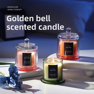 Bougie en cire de soja pour aromathérapie, dans un bocal en verre, cage à cloche dorée créative, boîte cadeau personnalisée, vente en gros, décoration d'anniversaire - Product Image 4