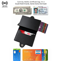 Sarung dompet kartu kredit pria, pelindung pemblokir Rfid serat karbon, pemegang kartu kredit Bank bisnis logam kulit