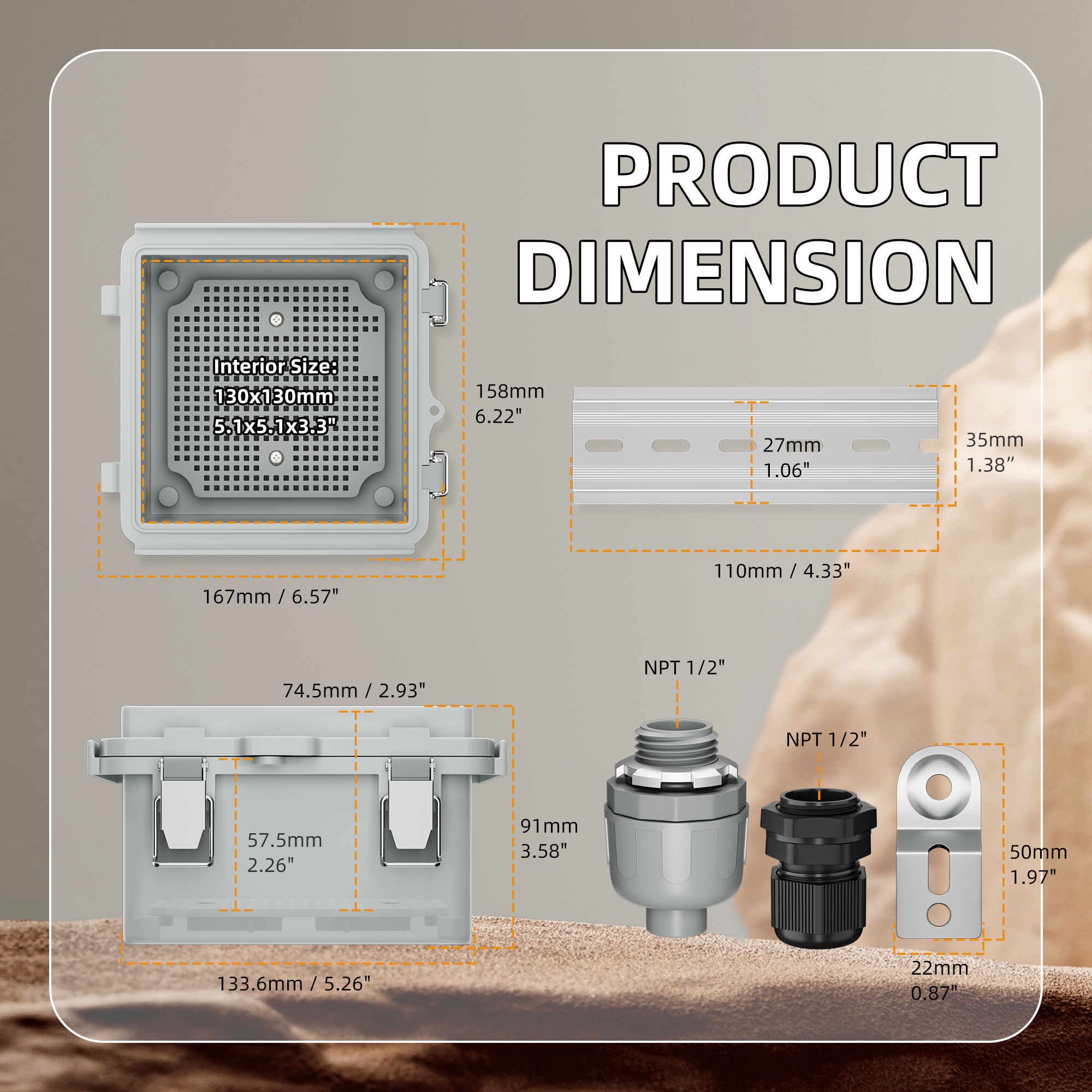 Produktbild von Wasserdichte Elektrobox – ABS Edelstahl Anschlusskasten Für Außenbereich, IP Schutz