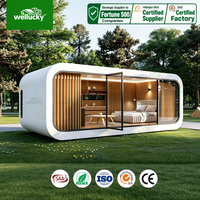 Maison capsule spatiale de luxe moderne en structure acier, cabine préfabriquée Apple, mini-maison avec fenêtre panoramique pour immeuble de bureaux