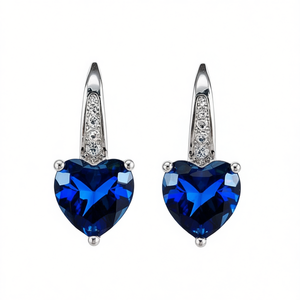 Boucles d'oreilles pendantes en cristal bleu saphir en forme de cœur, serties de griffes en argent 925, bijoux romantiques pour femmes à porter au quotidien - Product Image 1