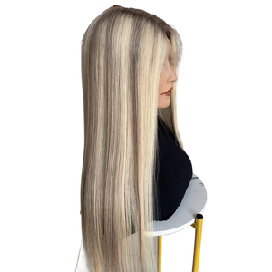 Peluca de Cabello Humano Virgen Europeo Rubio con Reflejos Blancos para Mujer, Doble Capa de Cutícula Alineada, Encaje HD - Product Image 2