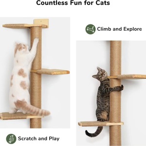 Moderno Árbol para Gatos de Madera de 5 Niveles, Montado en la Pared, con Poste Rascador de Sisal para Escalar y Descansar, Ecológico - Product Image 2