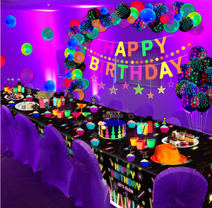 Spanduk Gantung Pesta Ulang Tahun Anak-anak, Bintang, Titik-titik, Garland, Balon Fluorescent Glow Non-toksik, Tongkat Pijar, Hiasan Kue, Dekorasi Meja - Product Image 4