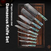 Couteau de Chef Classique Damas 8 Pouces en Acier VG-10 avec Manche en Résine et Véritable Coquille d'Ormeau – Hachoir Professionnel de Haute Qualité