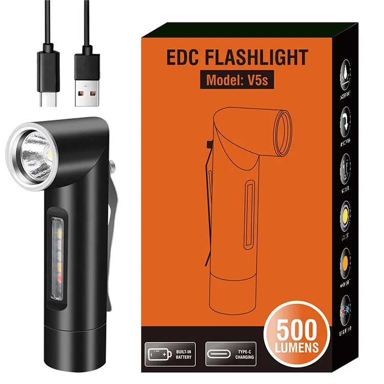 Boruit 90 Degree Free Light Led Flashlight Multifunctional Mini Flashlight Rechargeable Work Light With Magnetic