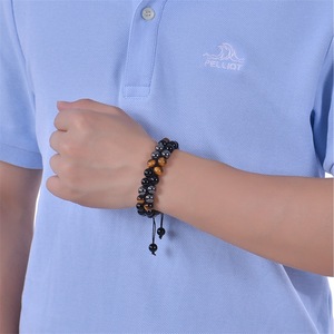Mode Feng Shui bonne chance naturel 8mm yeux de tigre noir Onyx hématite <span class=keywords><strong>pierre</strong></span> perlé tissé Bracelets bijoux réglables - Product Image 6