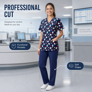 Uniformes Médicos Resistentes con Estampado, Cuello en V, Manga Corta, Ropa de Trabajo para Clínica Dental, Conjuntos de Uniformes que Absorben la Humedad - Product Image 6