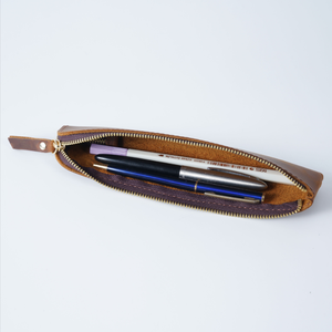 Étui à stylos en cuir Crazy Horse de luxe, vente chaude en usine, pochette fine à fermeture éclair pour <span class=keywords><strong>papeterie</strong></span>, trousse à crayons mince, organiseur de crayons vintage - Product Image 4