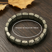 Bracelets rétro extensibles en perles de pyrite naturelle facettées 12x16mm, bijoux massifs en pierres de pyrite naturelle, bracelet pour homme