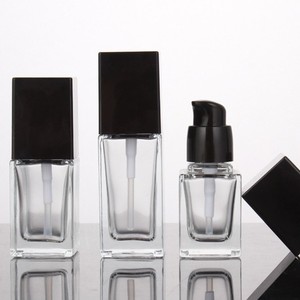 Luxury Square Cosmetic Packaging 40ml Empty Pump Skincare 100ml 120ml Liquid <b>Foundation</b> Bottle With Golden Pump and Cap - Product Image 1
